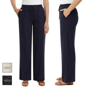Briggs Women's Wide Leg Lightweight Linen Blend 2 Pockets Casual Pants